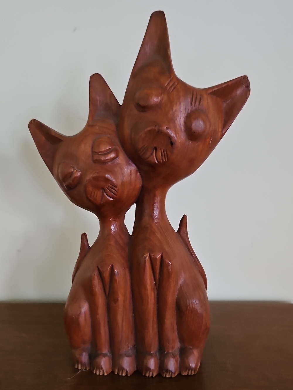 Hand-carved Wooden Cat Duo
